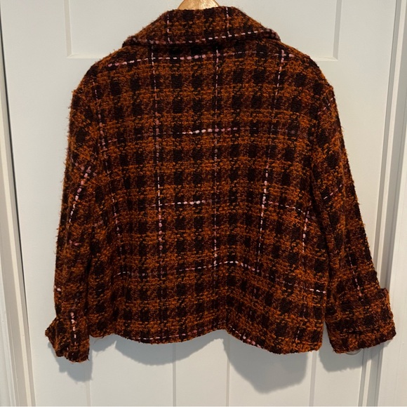 Chepe Italy Wool Cotton Blend Tweed Orange Burgundy Plaid Jacket Lined Size M - Picture 2 of 14